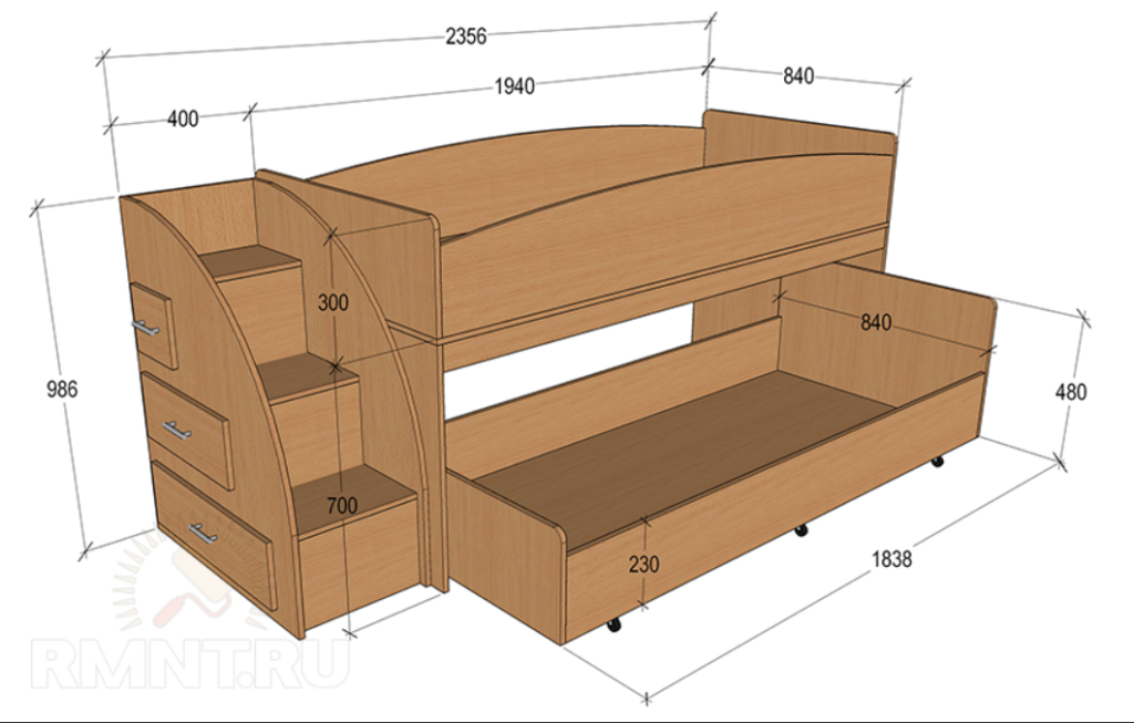 Двухъярусная кровать с размерами