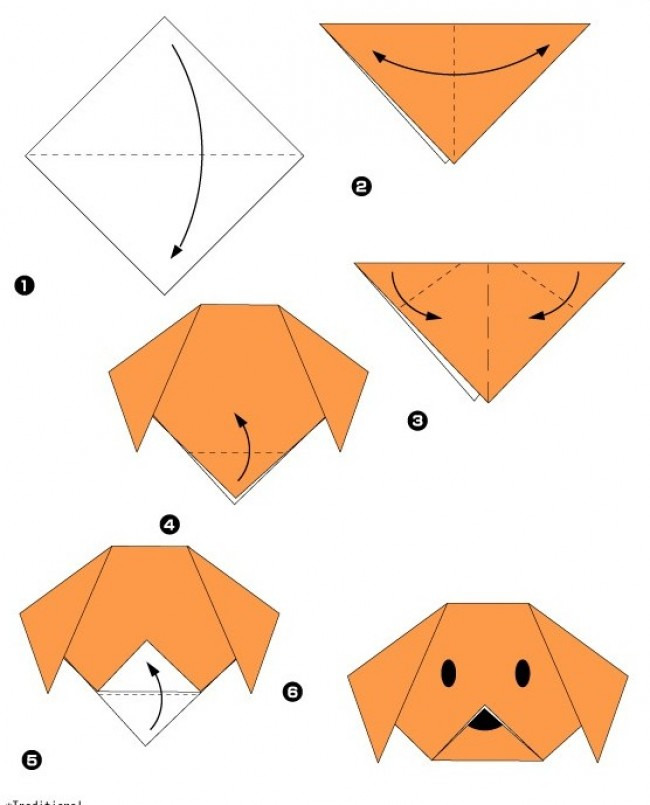 Оригами собачка из цветной бумаги 