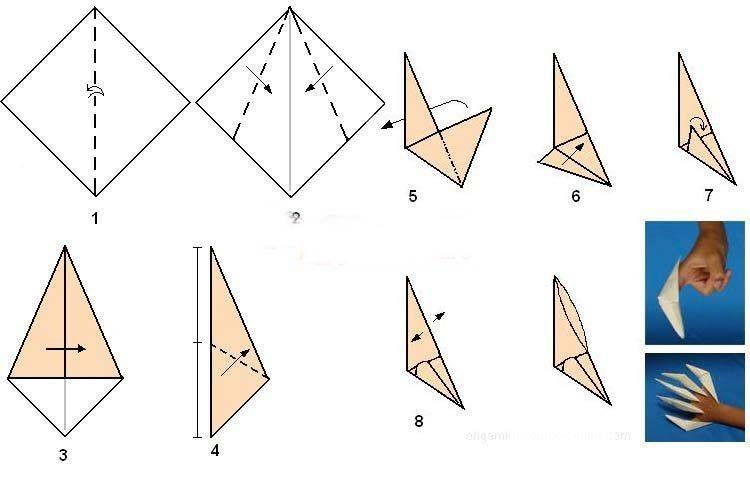 схема оригами для длинных изогнутых когтей 