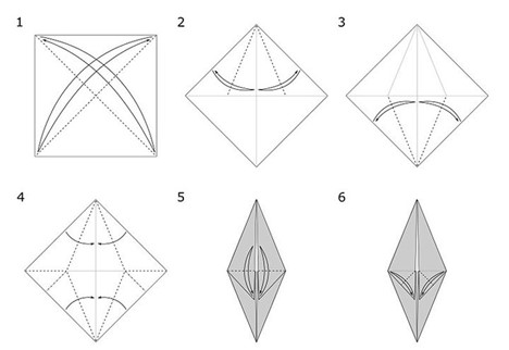 пошаговая сборка оригами 3D дельфинчика - шаги 1-6