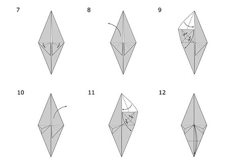 пошаговая сборка оригами 3D дельфинчика - шаги 7-12