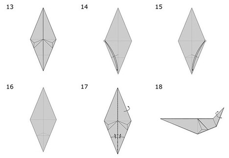пошаговая сборка оригами 3D дельфинчика - шаги 13-18
