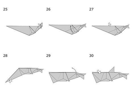 пошаговая сборка оригами 3D дельфинчика - шаги 25-30