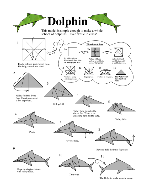 пошаговая сборка оригами дельфина